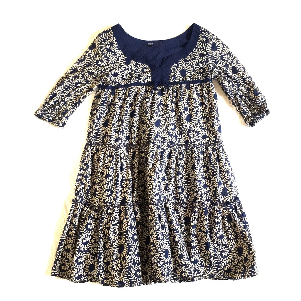 GAP Navy and White Floral Tiered Casual Dress